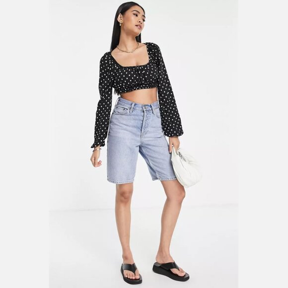 NWOT - ASOS Lola May Cropped Black and White Polka Dot Blouse - Size 4 - Picture 4 of 6